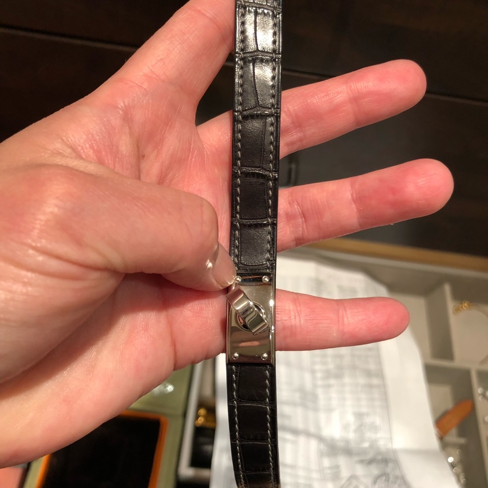 Hermes Kelly double tour in matte croc graphite - Picture 4 of 8